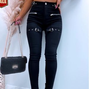 Black stylish zipper pants